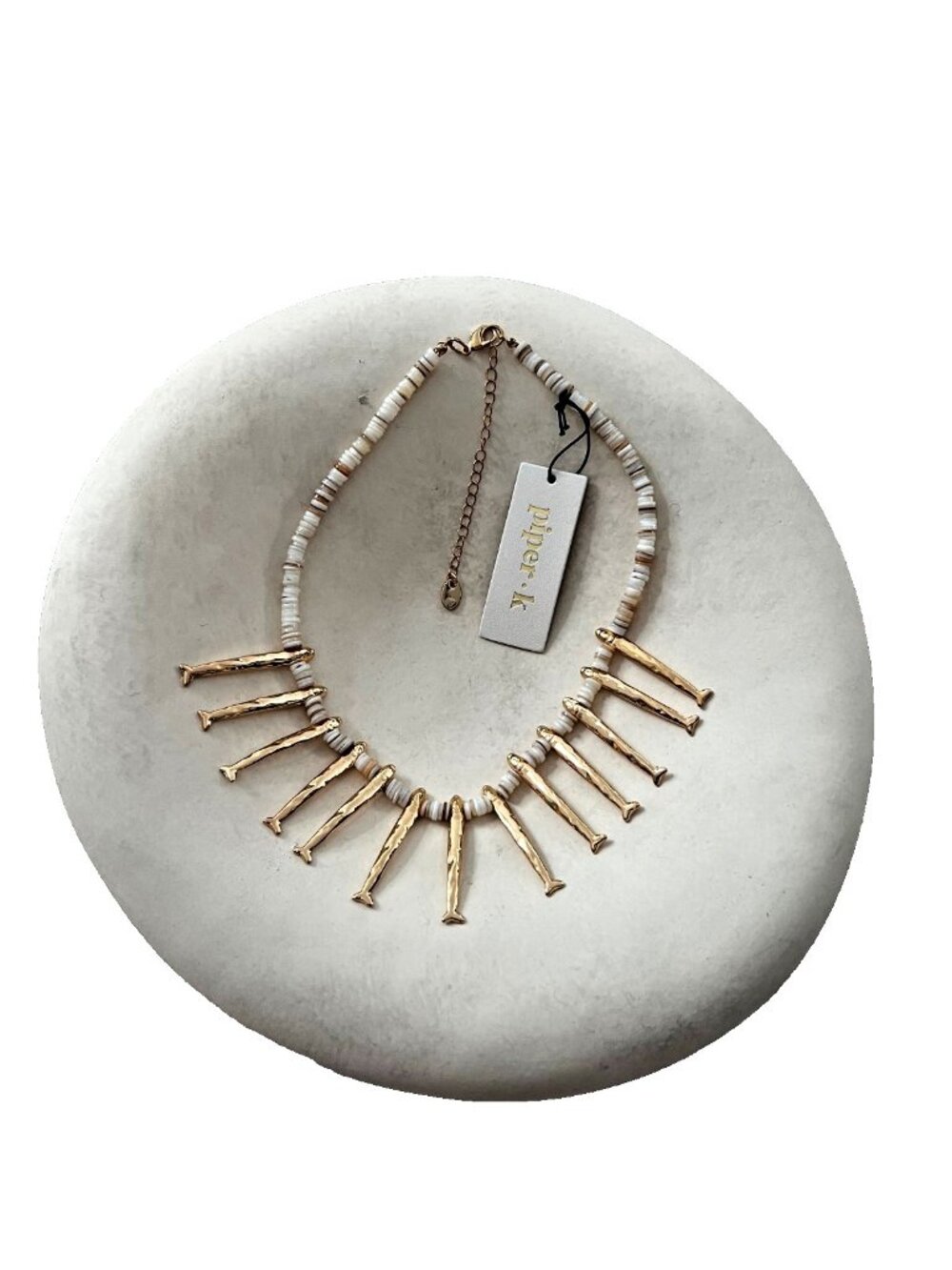 Piper K Spiked Statement Shell Necklace 17"